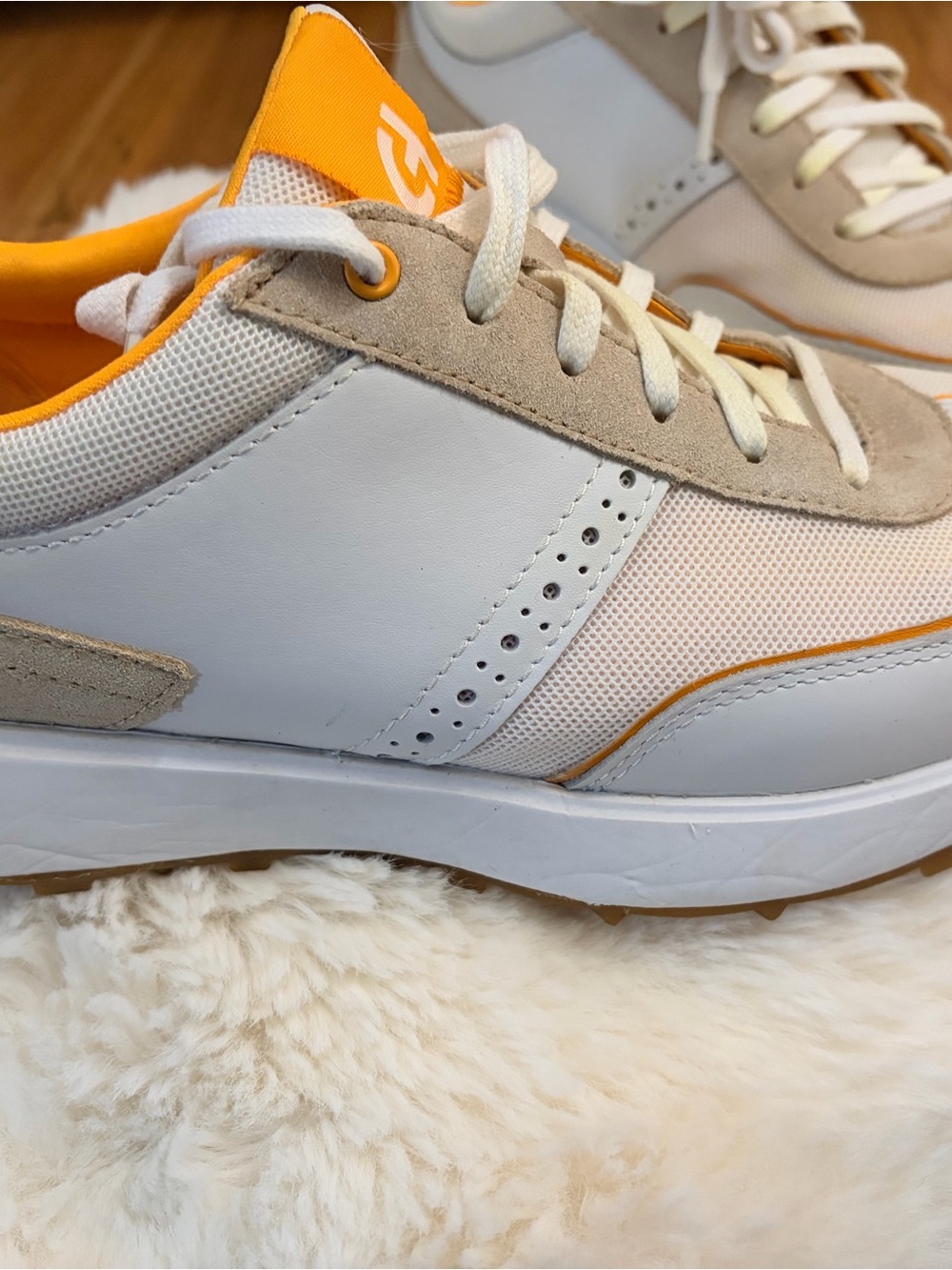 Women’s White and Orange Low-Top Sneakers - Casual Athletic Style